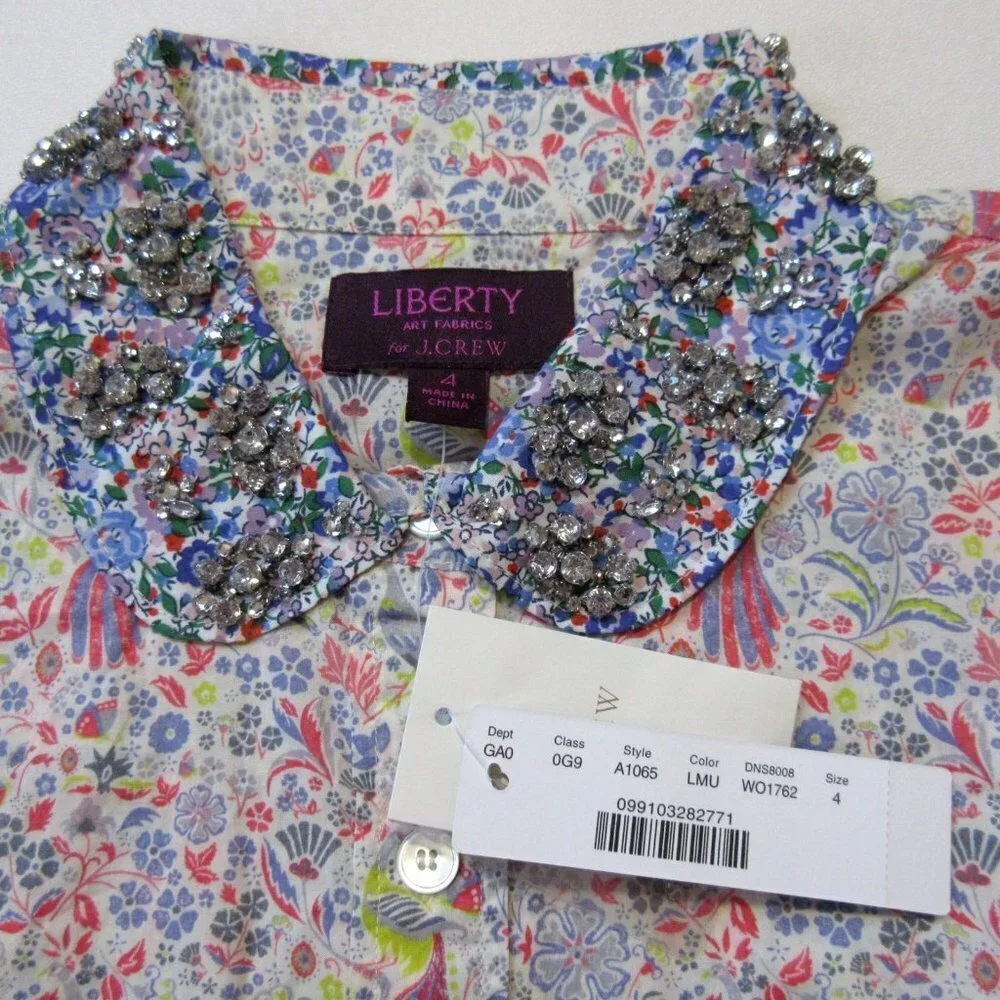 NWT J.Crew Liberty Jeweled Collar Shirt in Junos Garden Peacock Floral 4